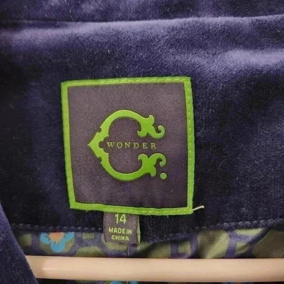 C. Wonder Jacket Velvet Lined Blazer Navy Blue 81893 Size 14 - Picture 3 of 10